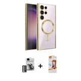Marsilyan™- Galaxy S24 Ultra Kılıf Nova Işık Özel Seri - Siyah Autokit 5İn1 Fiber Polymer Nano Ekran Koruyucu + Pvd Meta