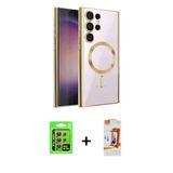 Marsilyan™- Galaxy S24 Ultra Kılıf Nova Işık Özel Seri - Siyah Autokit 5İn1 Fiber Polymer Nano Ekran Koruyucu + Raze Met
