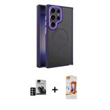 Marsilyan™- Galaxy S24 Ultra Kılıf Yörünge Klasik - Siyah Autokit 5İn1 Fiber Polymer Nano Ekran Koruyucu + Pvd Metal Kam