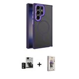 Marsilyan™- Galaxy S24 Ultra Kılıf Yörünge Klasik - Siyah Bilvis 3D Cam Ekran Koruyucu + Pvd Metal Kamera Lens - Sh