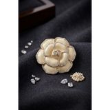 Marsilyan Gold Krem Renk Zirkon Taşlı Gül Model Broş TJ-BR492 - Renkli - standart