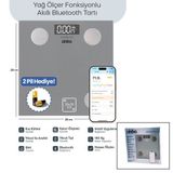 Marsilyan Gri Yağ Ölçer Akıllı Bluetooth Cam Baskül Pilli 180KG/50GR 28X28CM 8-Kişi Hafıza LCD Ekran