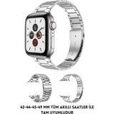Marsilyan Gümüş Renkli 45 mm Çelik Akıllı Saat Kordonu, Baklalı Tasarım ve Metal Bağlantı Uçları - Standart - 1