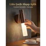 Marsilyan™- Hareket Sensörlü Kablosuz LED Aplik Şarjlı Ahşap Renk Günışığı Duvar Lüks Lambası - Renkli - standart
