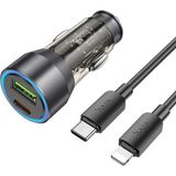 Marsilyan Hoco NZ12A Action PD43W USB + Type-C Araç Çakmaklık Hızlı Şarj Aleti + Type-C To Iphone Lightning Ka - Turuncu - standart
