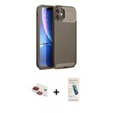 Marsilyan™- İphone 11 Kılıf Eksen Form Prime - Şeffaf Pasifik Cam Ekran Koruyucu + Pers Alüminyum Kamera Lens - Kı
