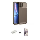 Marsilyan™- İphone 11 Kılıf Eksen Form Prime - Siyah Bilvis 3D Mat Cam Ekran Koruyucu + Renkli Kamera Lens Koruma Cam -