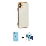 Marsilyan™- İphone 11 Kılıf Yankı Serisi - Siyah 3D Antistatik Cam Ekran Koruyucu + Neon Fosforlu Kamera Lens - Mı