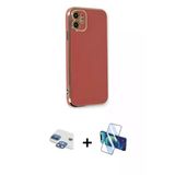 Marsilyan™- İphone 11 Kılıf Yankı Serisi - Siyah 3D Antistatik Cam Ekran Koruyucu + Pers Alüminyum Kamera Lens - Gı