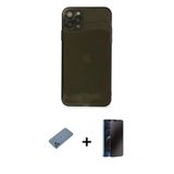Marsilyan™- İphone 11 Pro Kılıf Ahenk Doku - Siyah 3D Antistatik Hayalet Cam Ekran Koruyucu + Shine Kamera Lens Koruma C