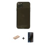 Marsilyan™- İphone 11 Pro Max Kılıf Ahenk Doku - Siyah 3D Antistatik Hayalet Cam Ekran Koruyucu + Renkli Kamera Lens Kor