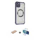 Marsilyan™- İphone 11 Pro Max Kılıf Kutup Modern - Siyah 3D Antistatik Cam Ekran Koruyucu + Renkli Kamera Lens Koruma Ca