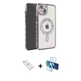 Marsilyan™- İphone 14 Kılıf Zirve Doku Prime - Siyah 3D Antistatik Cam Ekran Koruyucu + Diamond Kamera Lens - Pe