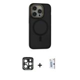 Marsilyan™- İphone 15 Pro Max Kılıf Ahenk Form Serisi - Siyah Bilvis 0.18Mm Plus Cam Ekran Koruyucu + Pvd Metal Kamera L