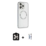 Marsilyan™- İphone 15 Pro Max Kılıf Ahenk Işık Serisi - Siyah Bilvis 0.18Mm Plus Cam Ekran Koruyucu + Pvd Metal Kamera L