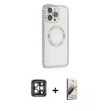 Marsilyan™- İphone 15 Pro Max Kılıf Ahenk Işık Serisi - Siyah Bilvis 3D Mat Cam Ekran Koruyucu + Pvd Metal Kamera Lens -