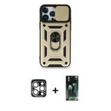 Marsilyan™- İphone 15 Pro Max Kılıf Ahenk Klasik - Şeffaf 360 Full Body Arka Koruyucu + Pvd Metal Kamera Lens - Gs