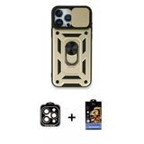 Marsilyan™- İphone 15 Pro Max Kılıf Ahenk Klasik - Siyah Buffer Hayalet Cam Ekran Koruyucu + Pvd Metal Kamera Lens - Tu