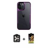 Marsilyan™- İphone 15 Pro Max Kılıf Akış Çizgi Koleksiyonu - Siyah Buffer Cam Ekran Koruyucu + Pvd Metal Kamera Lens - T