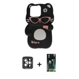 Marsilyan™- İphone 15 Pro Max Kılıf Akış Yansıma - Siyah 360 Mat Full Body Arka Koruyucu + Pvd Metal Kamera Lens - Gı