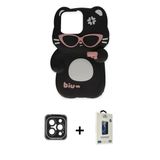 Marsilyan™- İphone 15 Pro Max Kılıf Akış Yansıma - Siyah Bilvis Hayalet Cam Ekran Koruyucu + Pvd Metal Kamera Lens - Sh