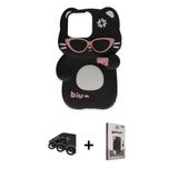 Marsilyan™- İphone 15 Pro Max Kılıf Akış Yansıma - Siyah Bilvis Hayalet Cam Ekran Koruyucu + Raze Metal Kamera Lens - Tm