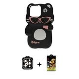 Marsilyan™- İphone 15 Pro Max Kılıf Akış Yansıma - Siyah Buffer Cam Ekran Koruyucu + Pvd Metal Kamera Lens - Tu