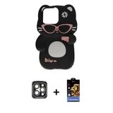 Marsilyan™- İphone 15 Pro Max Kılıf Akış Yansıma - Siyah Buffer Hayalet Cam Ekran Koruyucu + Pvd Metal Kamera Lens - Gı