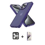 Marsilyan™- İphone 15 Pro Max Kılıf Atlas Form - Siyah Bilvis 3D Mat Cam Ekran Koruyucu + Pvd Metal Kamera Lens - Gs