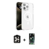 Marsilyan™- İphone 15 Pro Max Kılıf Doruk Doku Özel Seri - Şeffaf 360 Full Body Arka Koruyucu + Pvd Metal Kamera Lens -