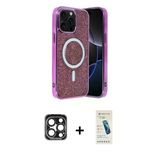 Marsilyan™- İphone 15 Pro Max Kılıf Eksen Çizgi - Şeffaf Pasifik Cam Ekran Koruyucu + Pvd Metal Kamera Lens - Lt