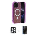 Marsilyan™- İphone 15 Pro Max Kılıf Eksen Çizgi - Siyah 3D Antistatik Hayalet Cam Ekran Koruyucu + Pvd Metal Kamera Lens