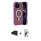 Marsilyan™- İphone 15 Pro Max Kılıf Eksen Çizgi - Siyah Bilvis 3D Mat Cam Ekran Koruyucu + Raze Metal Kamera Lens - Tmgı