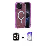 Marsilyan™- İphone 15 Pro Max Kılıf Eksen Çizgi - Siyah Bilvis 5İn1 3D Magic Cam Ekran Koruyucu + Pvd Metal Kamera Lens