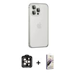Marsilyan™- İphone 15 Pro Max Kılıf Eksen Form Serisi - Siyah Bilvis 3D Mat Cam Ekran Koruyucu + Pvd Metal Kamera Lens -