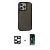 Marsilyan™- İphone 15 Pro Max Kılıf Eksen Işık - Siyah 360 Mat Full Body Arka Koruyucu + Pvd Metal Kamera Lens - Lt