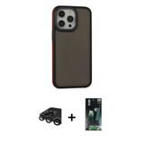 Marsilyan™- İphone 15 Pro Max Kılıf Eksen Işık - Siyah 360 Mat Full Body Arka Koruyucu + Raze Metal Kamera Lens - Tmgı