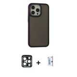 Marsilyan™- İphone 15 Pro Max Kılıf Eksen Işık - Siyah Bilvis 0.18Mm Plus Cam Ekran Koruyucu + Pvd Metal Kamera Lens - L