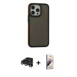Marsilyan™- İphone 15 Pro Max Kılıf Eksen Işık - Siyah Bilvis 3D Mat Cam Ekran Koruyucu + Raze Metal Kamera Lens - Tmgı