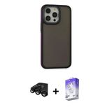 Marsilyan™- İphone 15 Pro Max Kılıf Eksen Işık - Siyah Bilvis 5İn1 3D Magic Cam Ekran Koruyucu + Raze Metal Kamera Lens