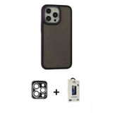 Marsilyan™- İphone 15 Pro Max Kılıf Eksen Işık - Siyah Bilvis Hayalet Cam Ekran Koruyucu + Pvd Metal Kamera Lens - Gs