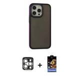 Marsilyan™- İphone 15 Pro Max Kılıf Eksen Işık - Siyah Buffer Hayalet Cam Ekran Koruyucu + Pvd Metal Kamera Lens - Gs