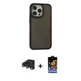 Marsilyan™- İphone 15 Pro Max Kılıf Eksen Işık - Siyah Buffer Hayalet Cam Ekran Koruyucu + Raze Metal Kamera Lens - Lt