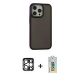 Marsilyan™- İphone 15 Pro Max Kılıf Eksen Işık - Siyah Polymer Nano Ekran Koruyucu + Pvd Metal Kamera Lens - Gs