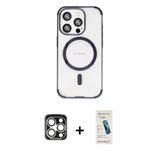Marsilyan™- İphone 15 Pro Max Kılıf Eksen Klasik Koleksiyonu - Şeffaf Pasifik Cam Ekran Koruyucu + Pvd Metal Kamera Lens