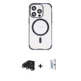 Marsilyan™- İphone 15 Pro Max Kılıf Eksen Klasik Koleksiyonu - Siyah Bilvis 0.18Mm Plus Cam Ekran Koruyucu + Raze Metal