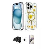 Marsilyan™- İphone 15 Pro Max Kılıf Kozmos Doku - Siyah Bilvis 3D Mat Cam Ekran Koruyucu + Raze Metal Kamera Lens - Tmgı