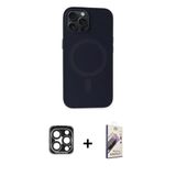 Marsilyan™- İphone 15 Pro Max Kılıf Kutup Serisi - Siyah Bilvis 3D Mat Cam Ekran Koruyucu + Pvd Metal Kamera Lens - Lt