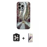 Marsilyan™- İphone 15 Pro Max Kılıf Nova Doku Prime - Siyah Bilvis 3D Mat Cam Ekran Koruyucu + Pvd Metal Kamera Lens - T