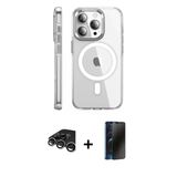 Marsilyan™- İphone 15 Pro Max Kılıf Nova Doku - Siyah 3D Antistatik Hayalet Cam Ekran Koruyucu + Raze Metal Kamera Lens